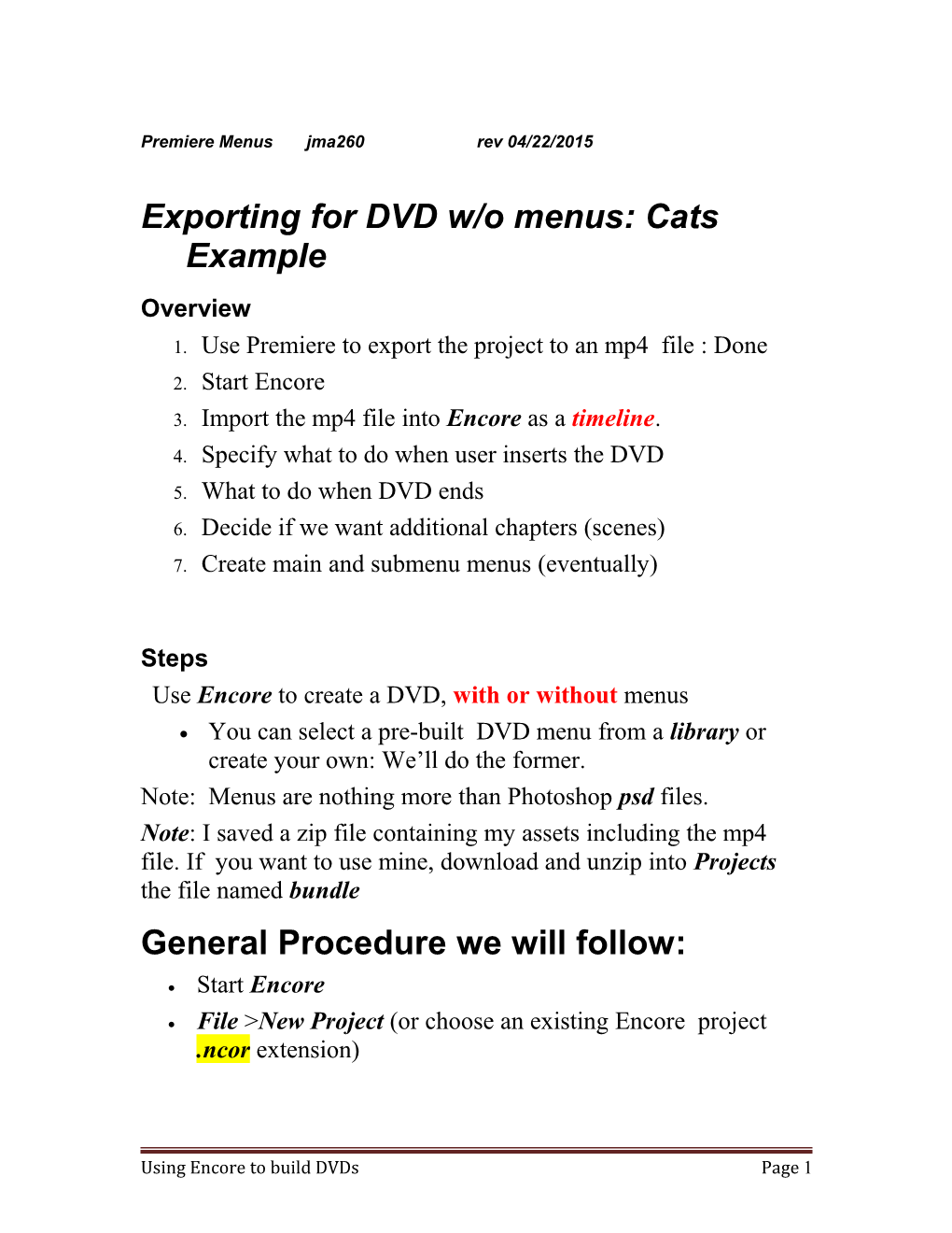 Exporting for DVD W/O Menus: Cats Example