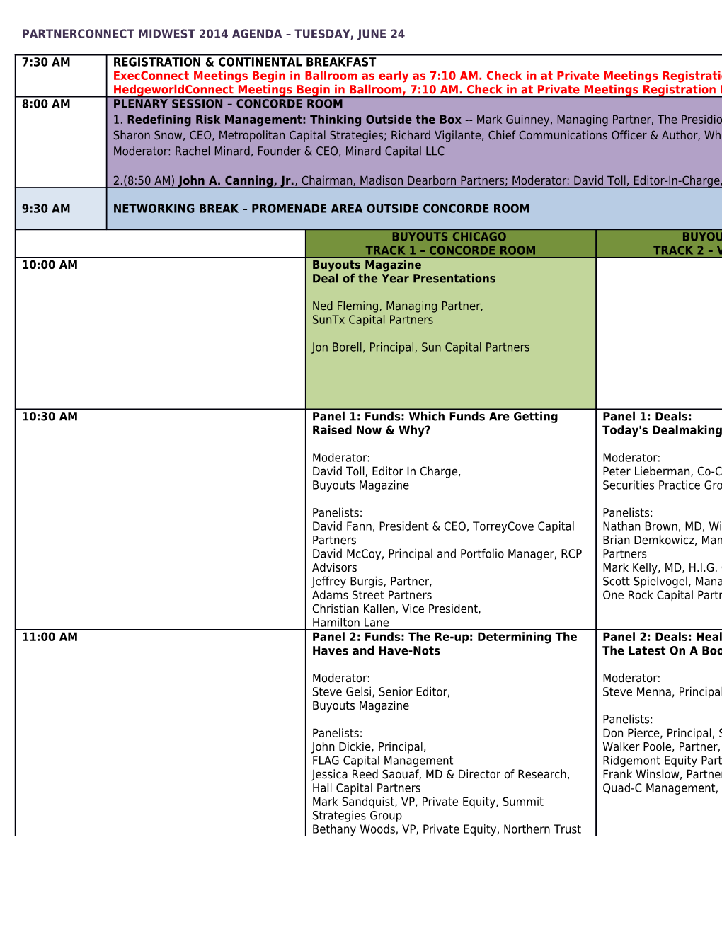 Partnerconnect Midwest 2014 Agenda Tuesday, June 24