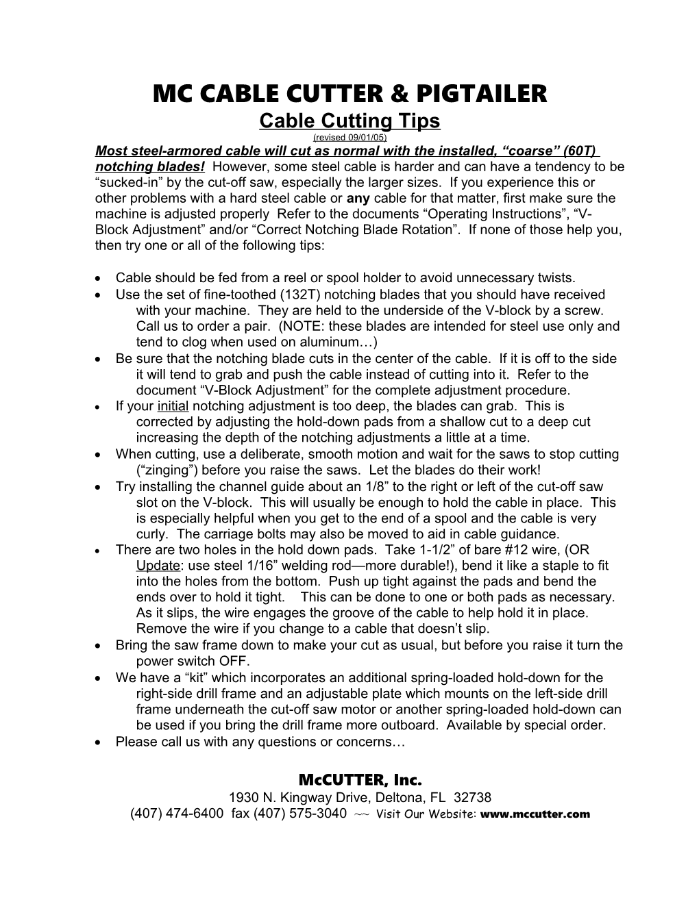 MC Cable Cutter and Pigtailer Operating Instructions