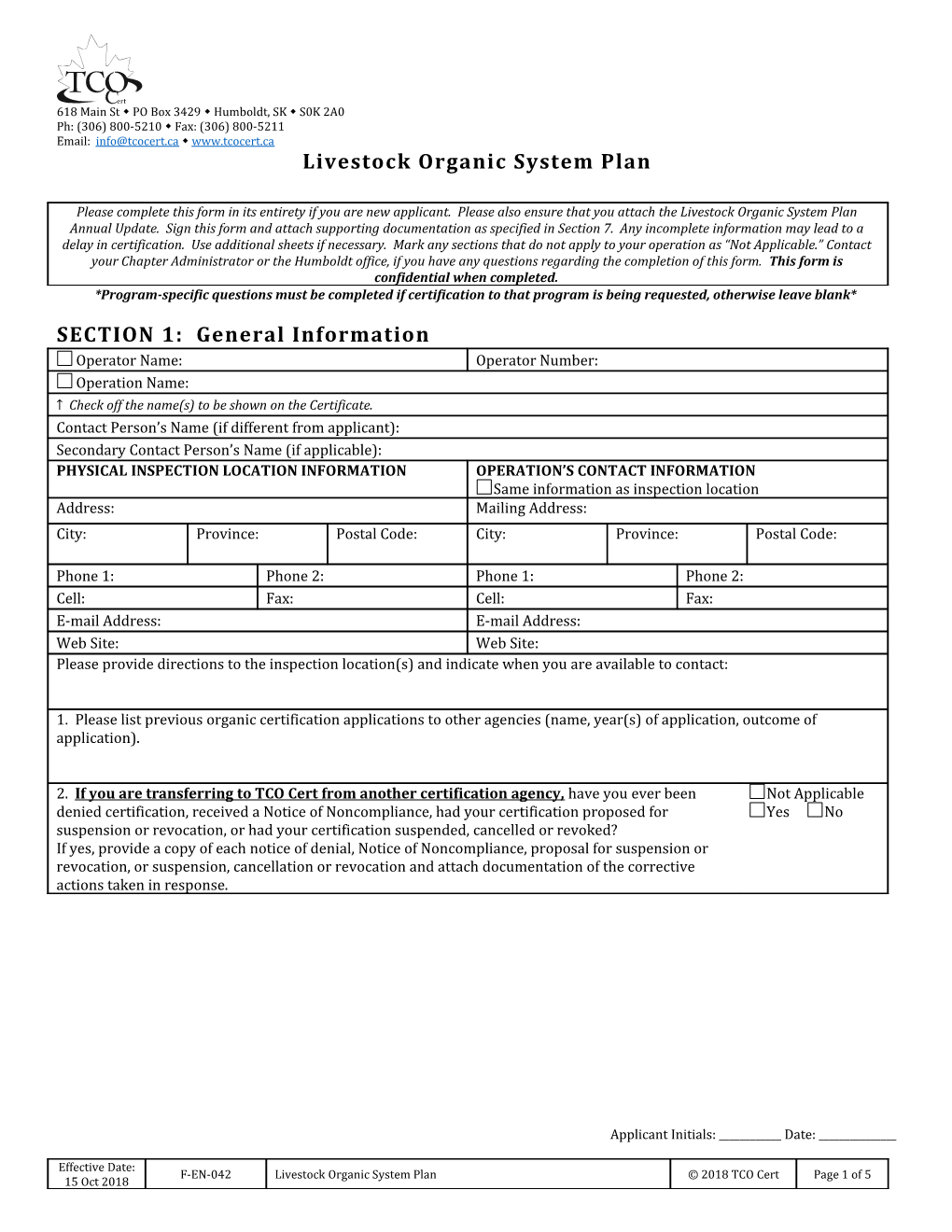 Livestock Organic System Plan