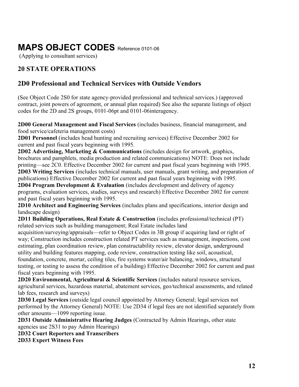 MAPS OBJECT CODES Reference 0101-06