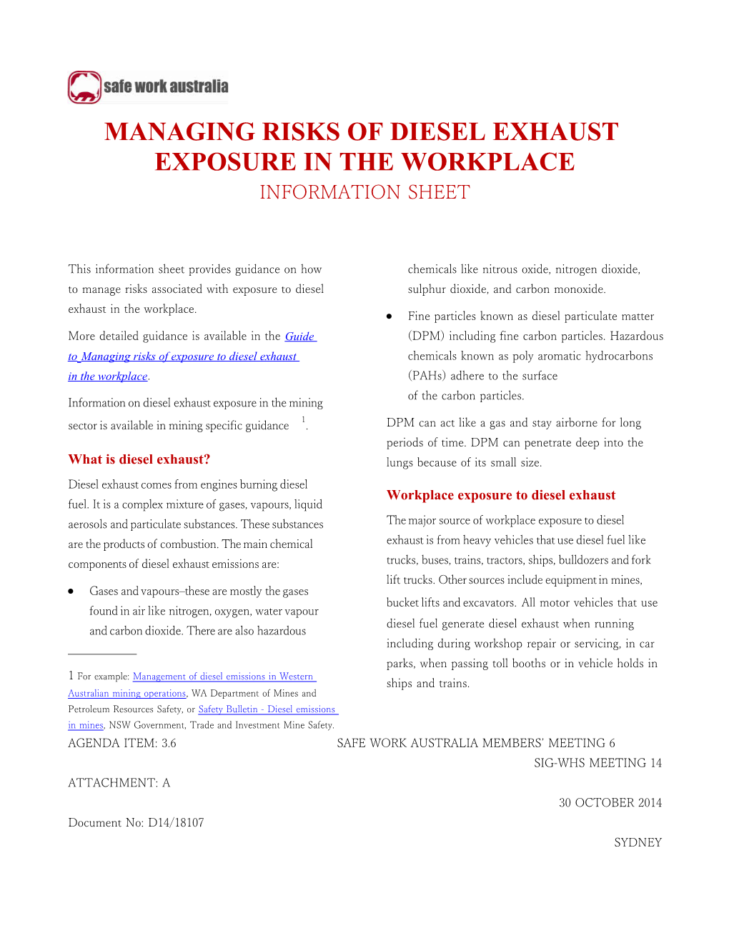 05. Managing Risks of Diesel Exhaust Exposure in the Workplace Information Sheet