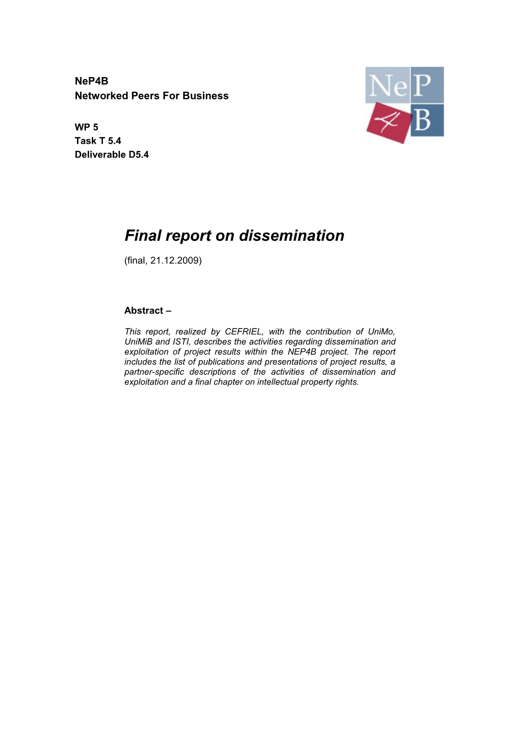 Final Report on Dissemination