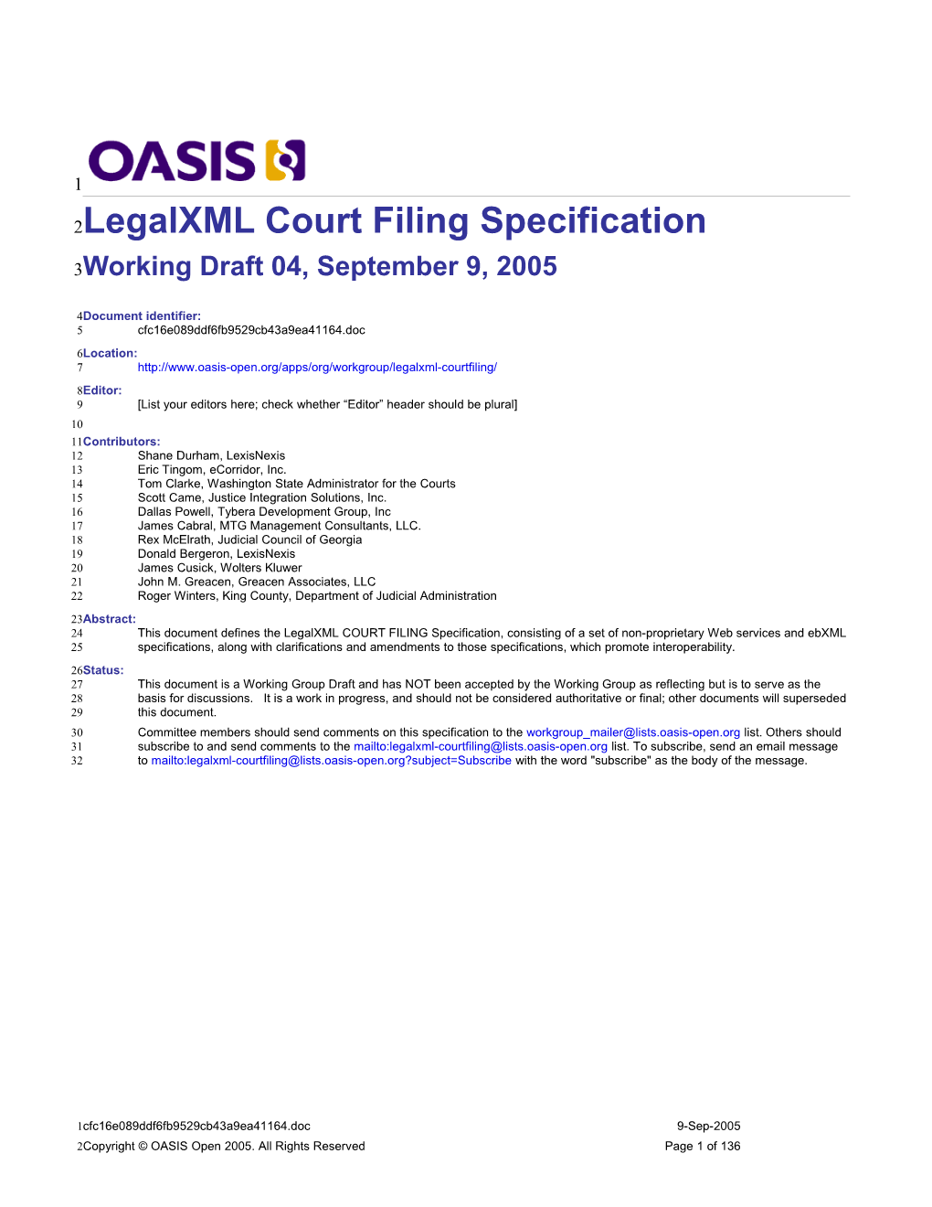 Legalxml Court Filing Specification