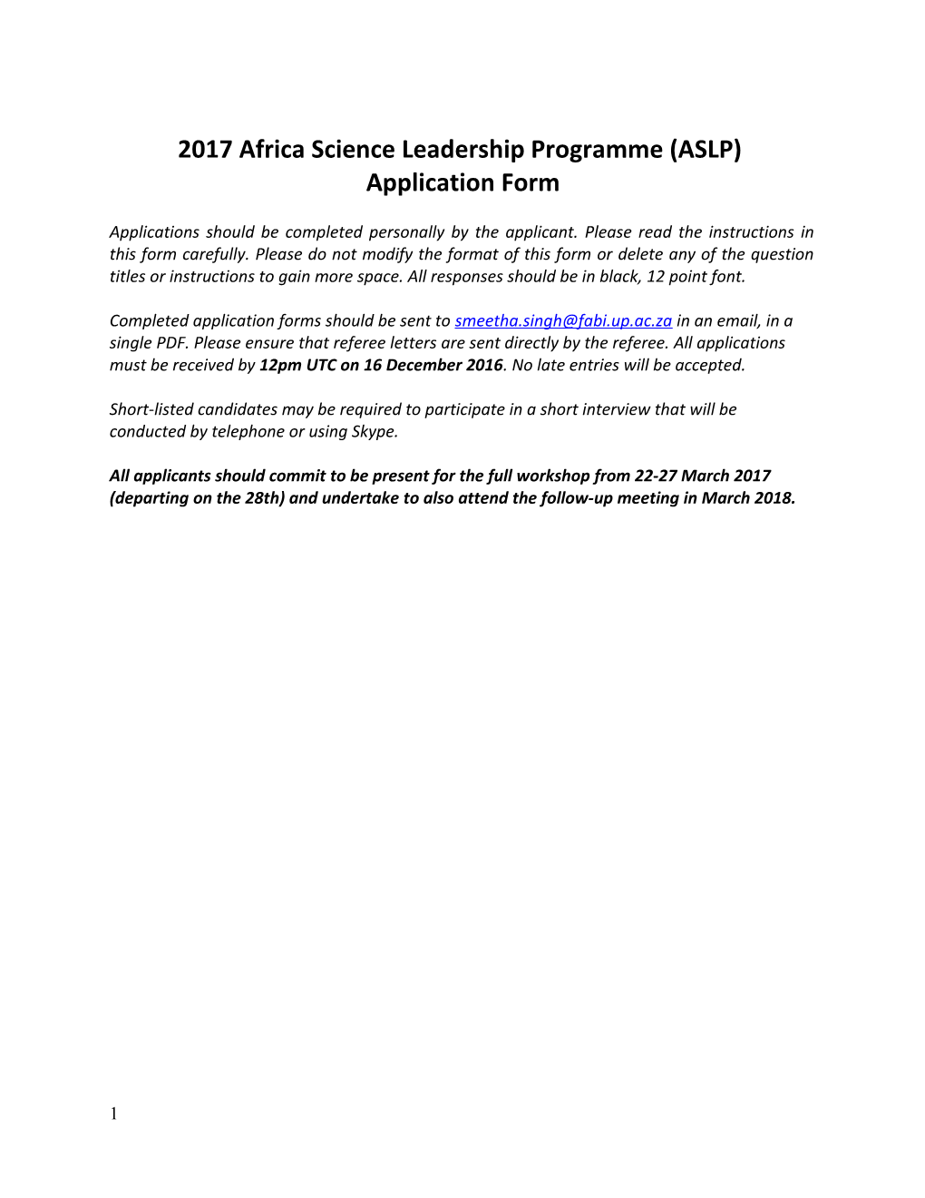 2017 Africa Science Leadership Programme (ASLP)