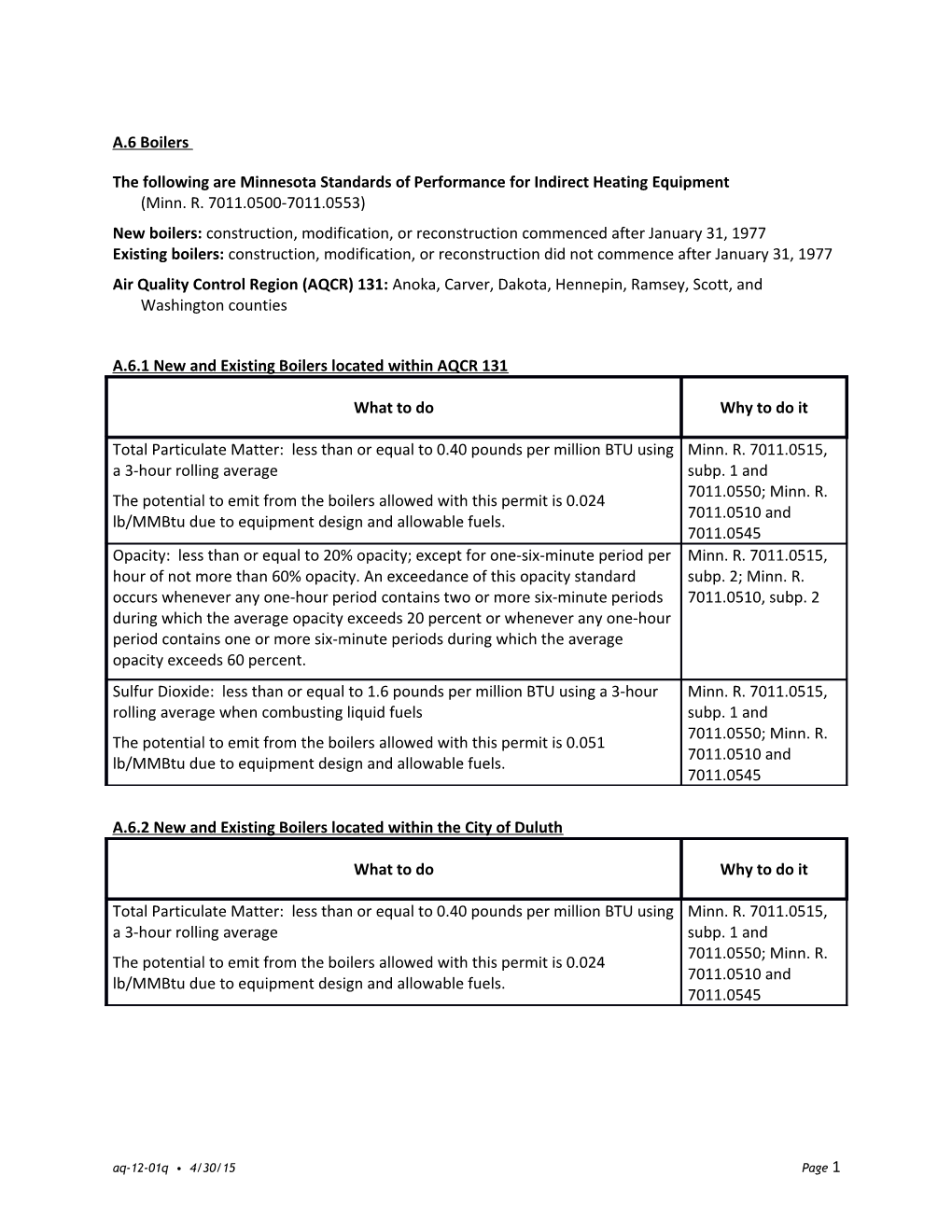 The Following Are Minnesota Standards of Performance for Indirect Heating Equipment