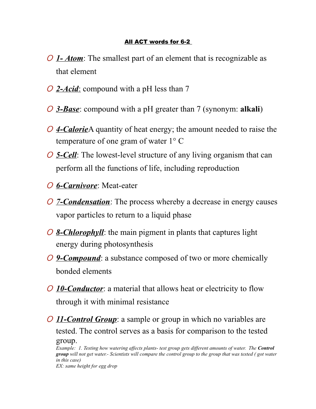 All ACT Words for 6-2