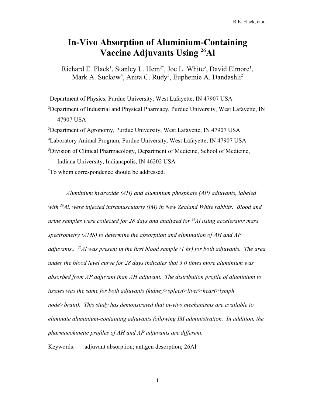 In-Vivo Absorption of Aluminum-Containing Vaccine