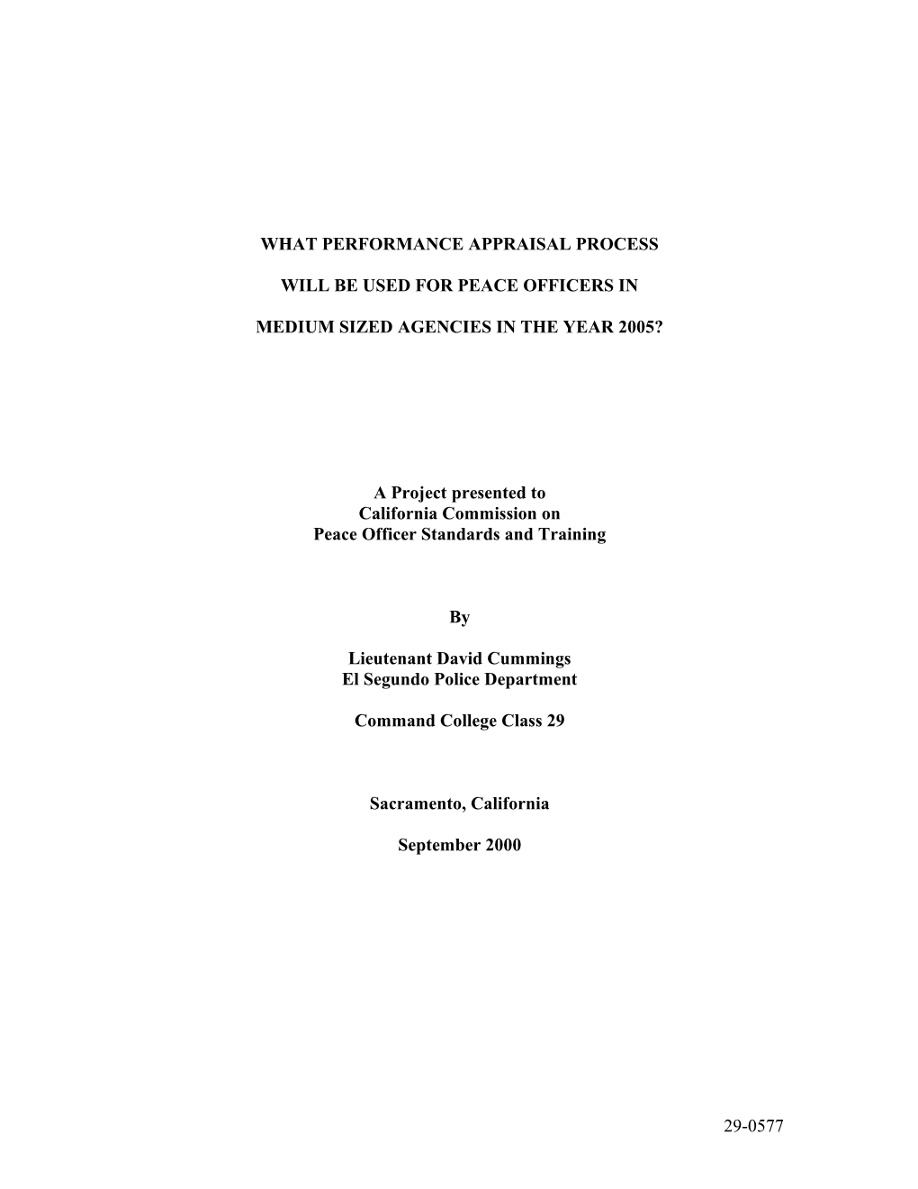 What Performance Appraisal Process Will Be Used for Peace Officers in Medium Sized Agencies