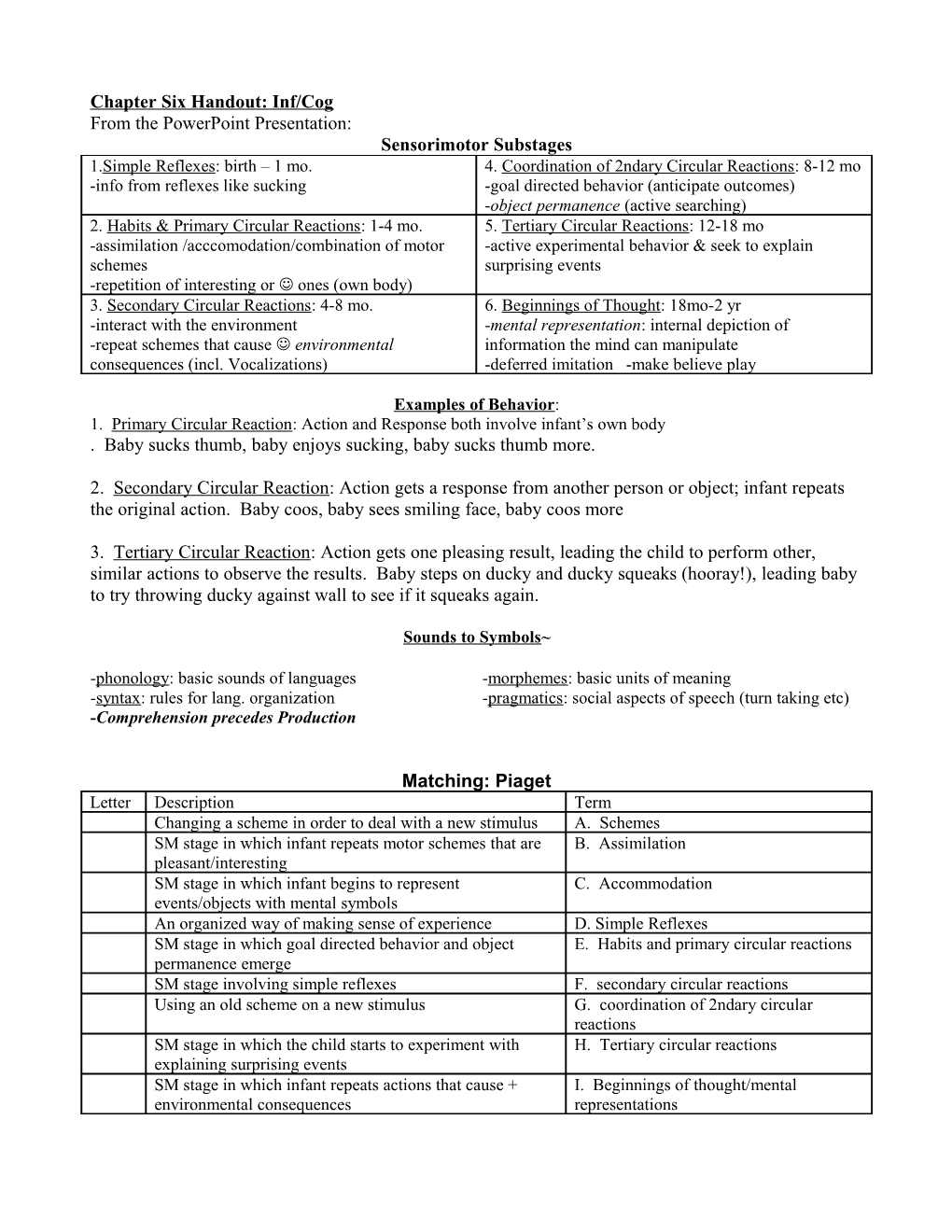 Chapter Six Handout: Inf/Cog