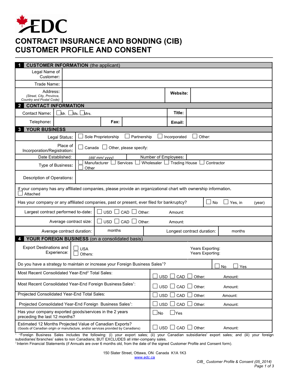 Customer Profile and Consent Form - Export Development Canada (EDC)