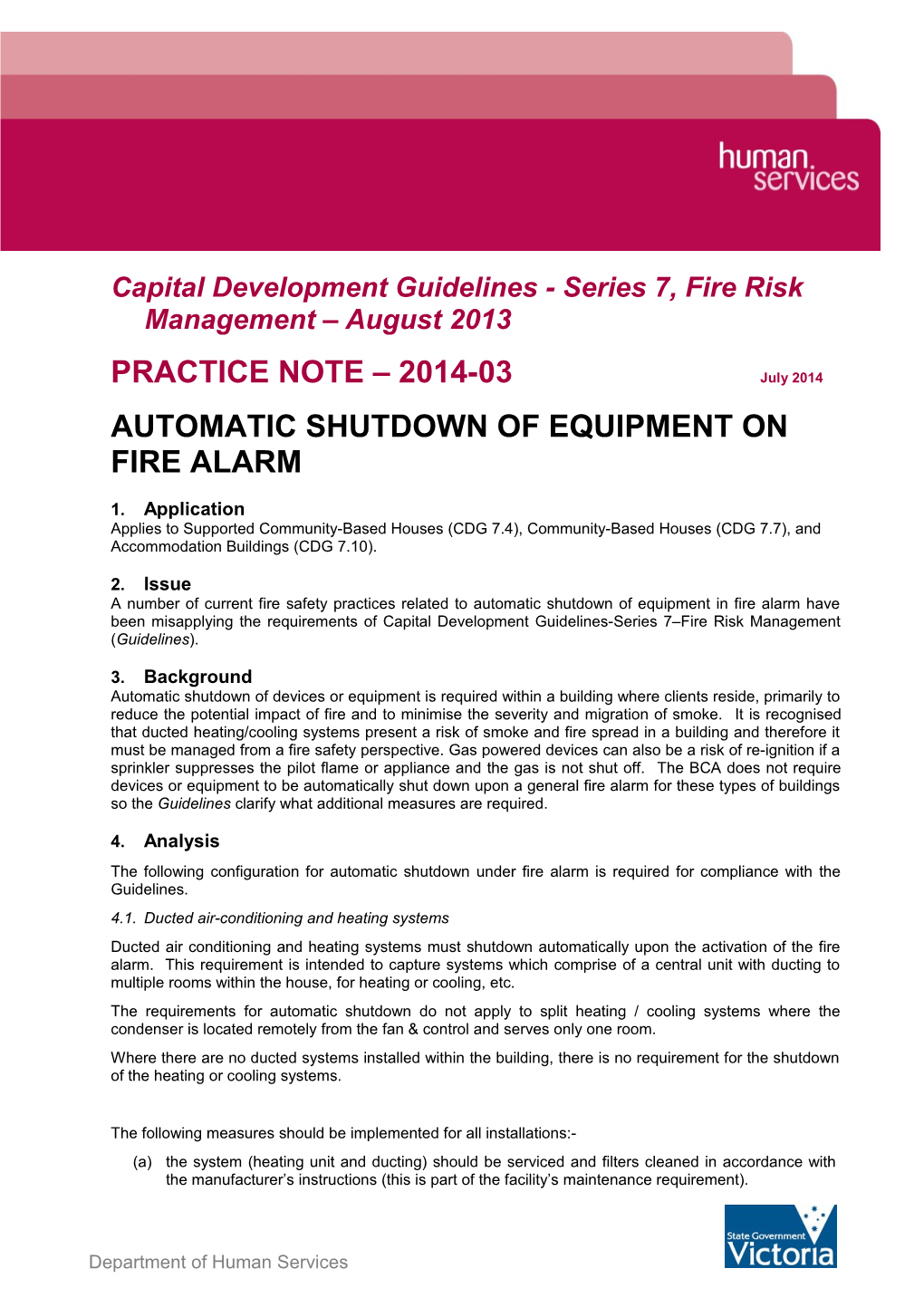 Practice Note 2014-03-Automatic Shutdown of Equipment on Fire Alarm