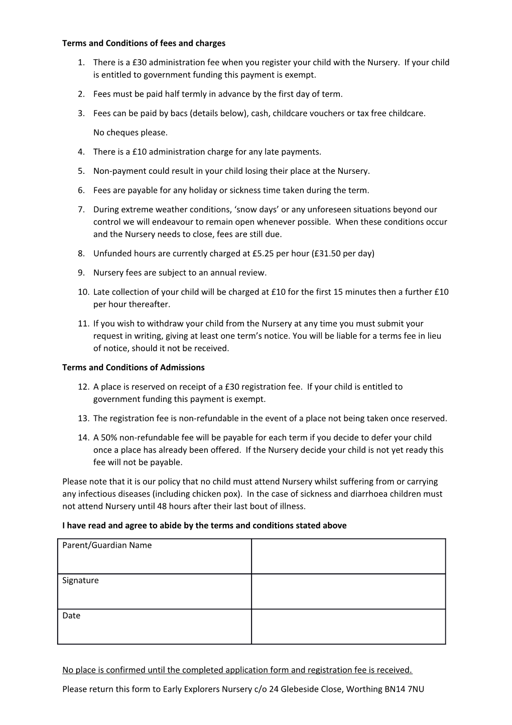 Terms and Conditions of Fees and Charges