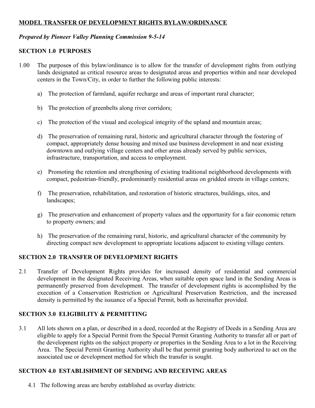 Model Transfer of Development Rights Bylaw/Ordinance