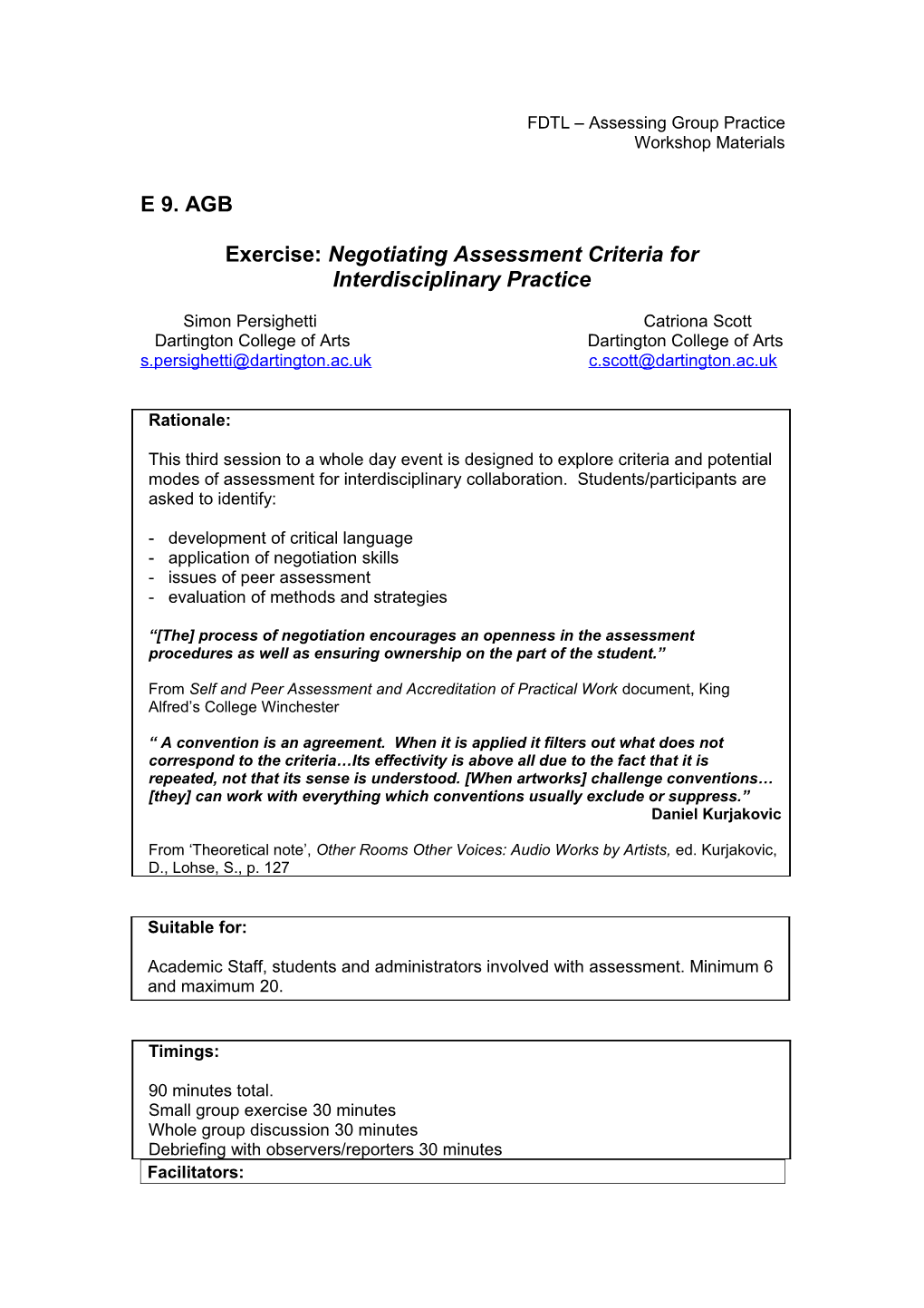 Exercise: Negotiating Assessment Criteria for Interdisciplinary Practice