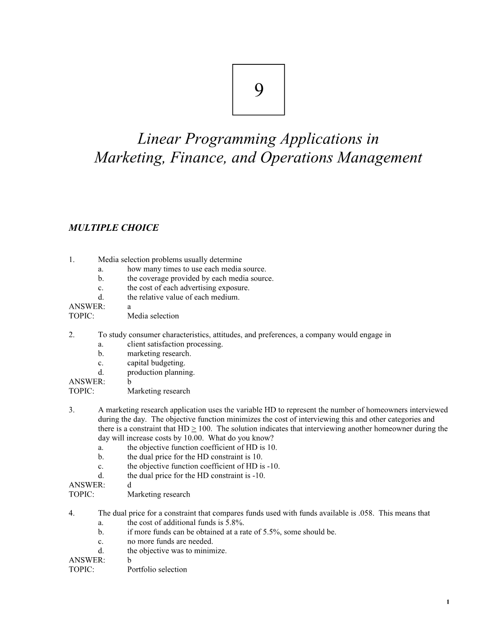 Chapter 9 Linear Programming Applications1