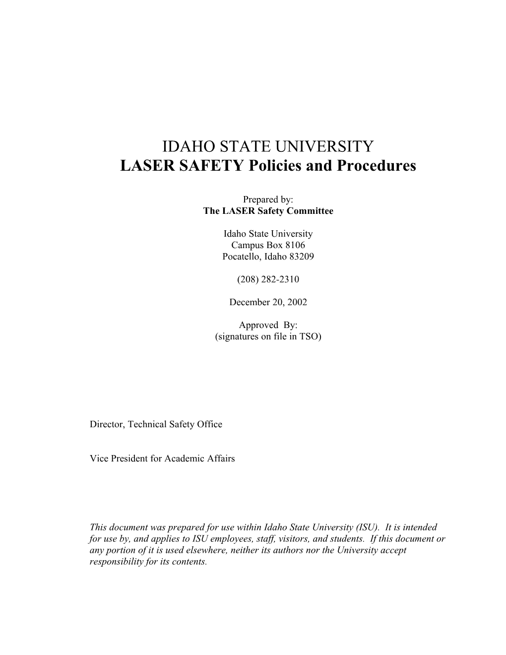 LASER SAFETY Policies and Procedures