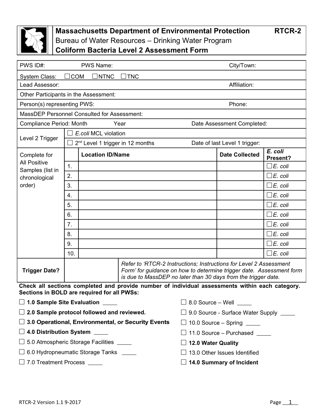 Check All Sections Completed and Provide Number of Individual Assessments Within Each