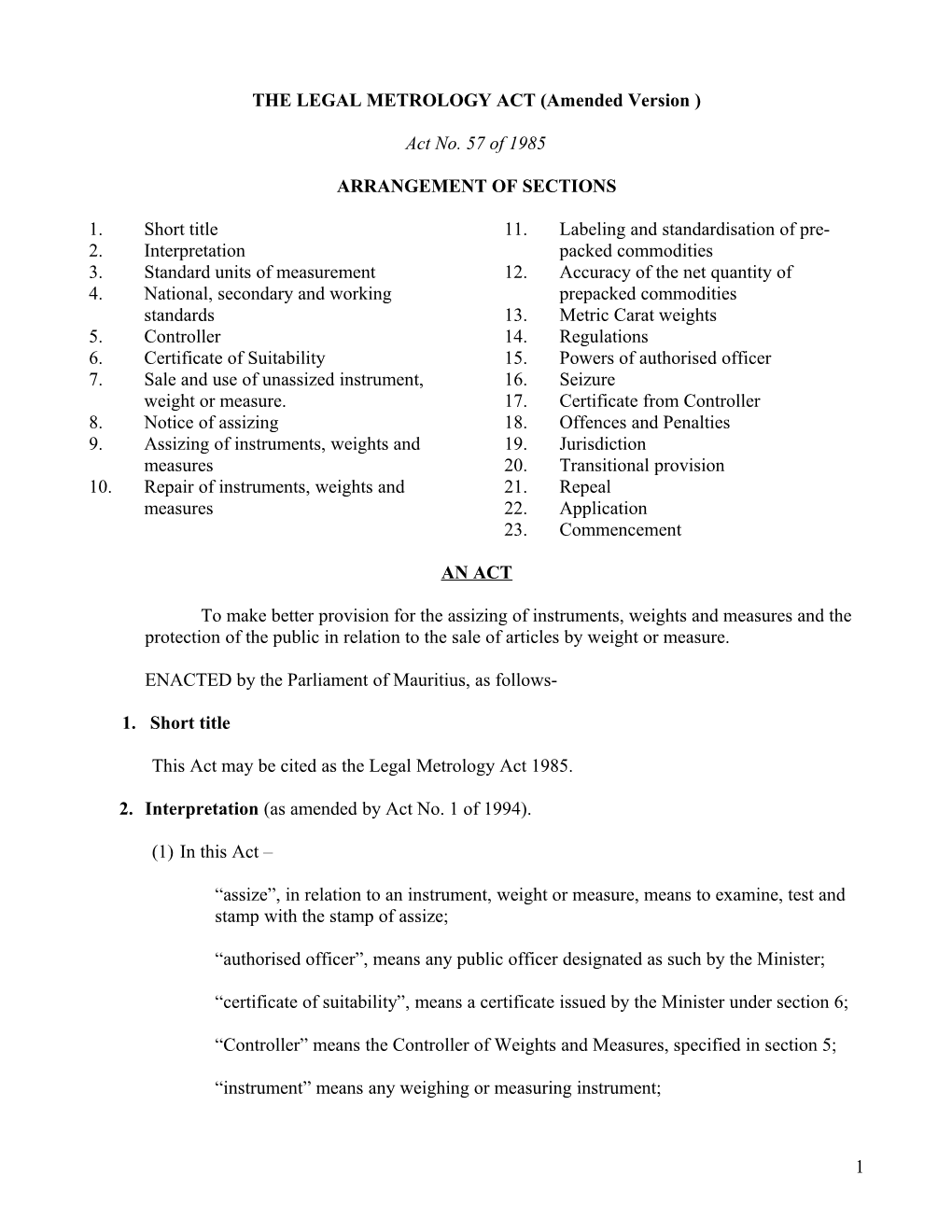 THE LEGAL METROLOGY ACT (Amended Version )