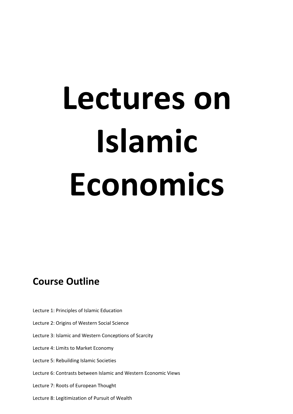 Lectures on Islamic Economics