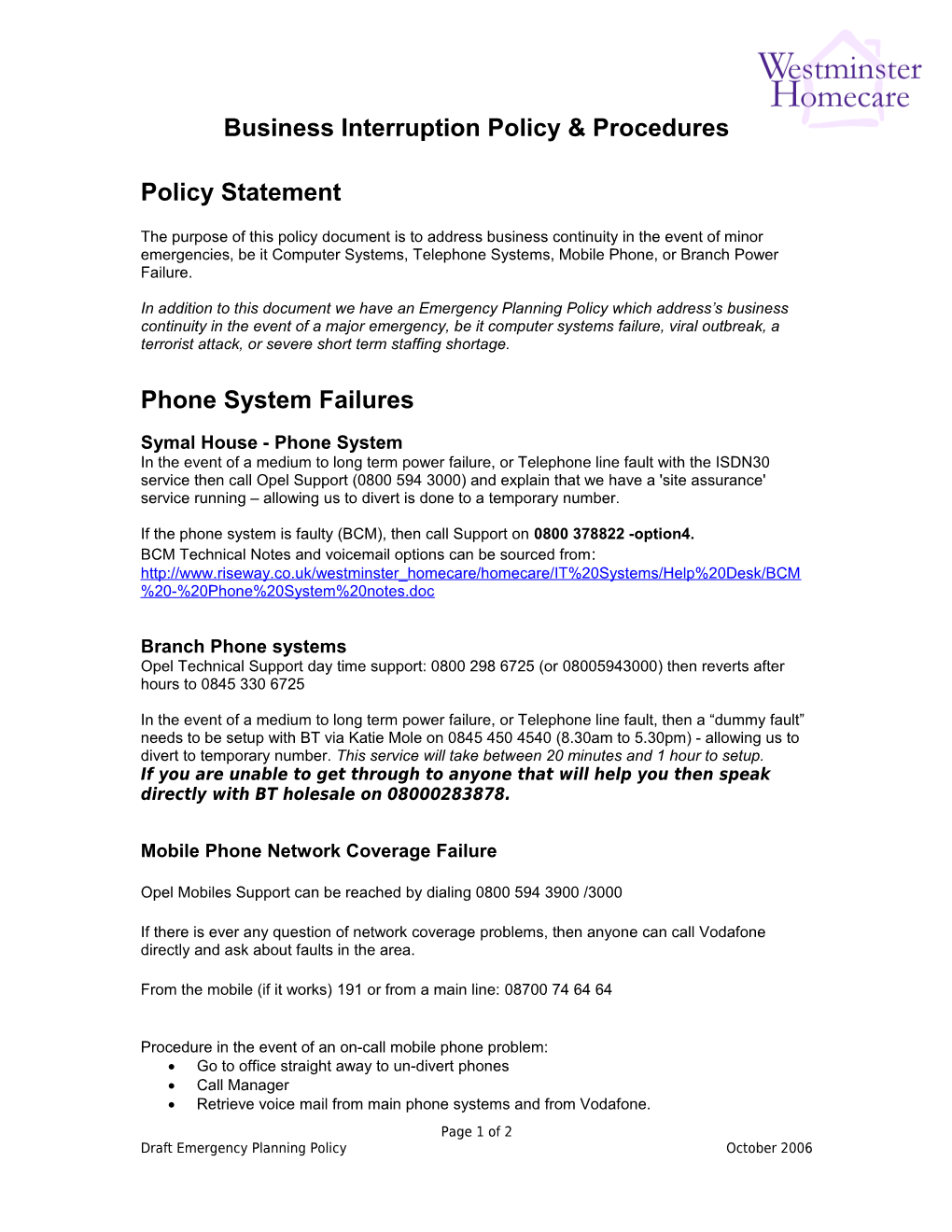 Emergency Planning Policy Document