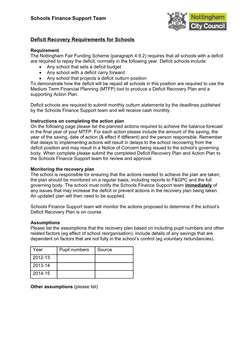 DEFICIT RECOVERY ACTION PLAN (Confidential)