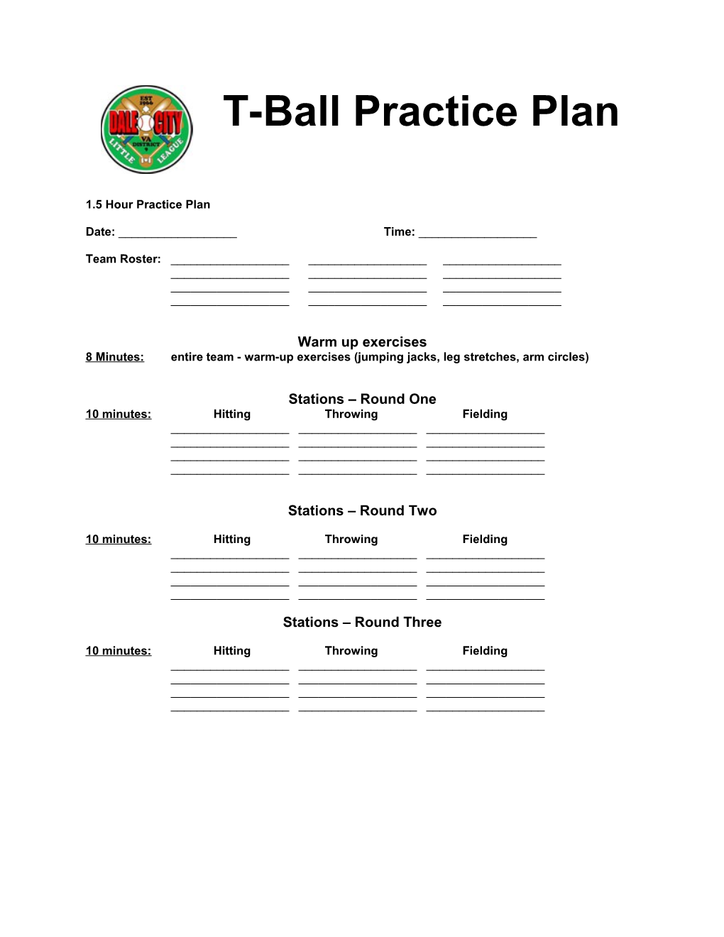 T-Ball Practice Plan
