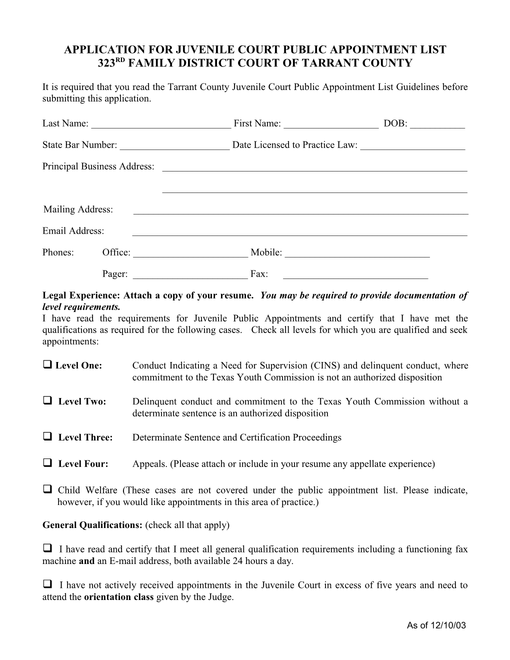 Application for Misdemeanor Public Appointment List