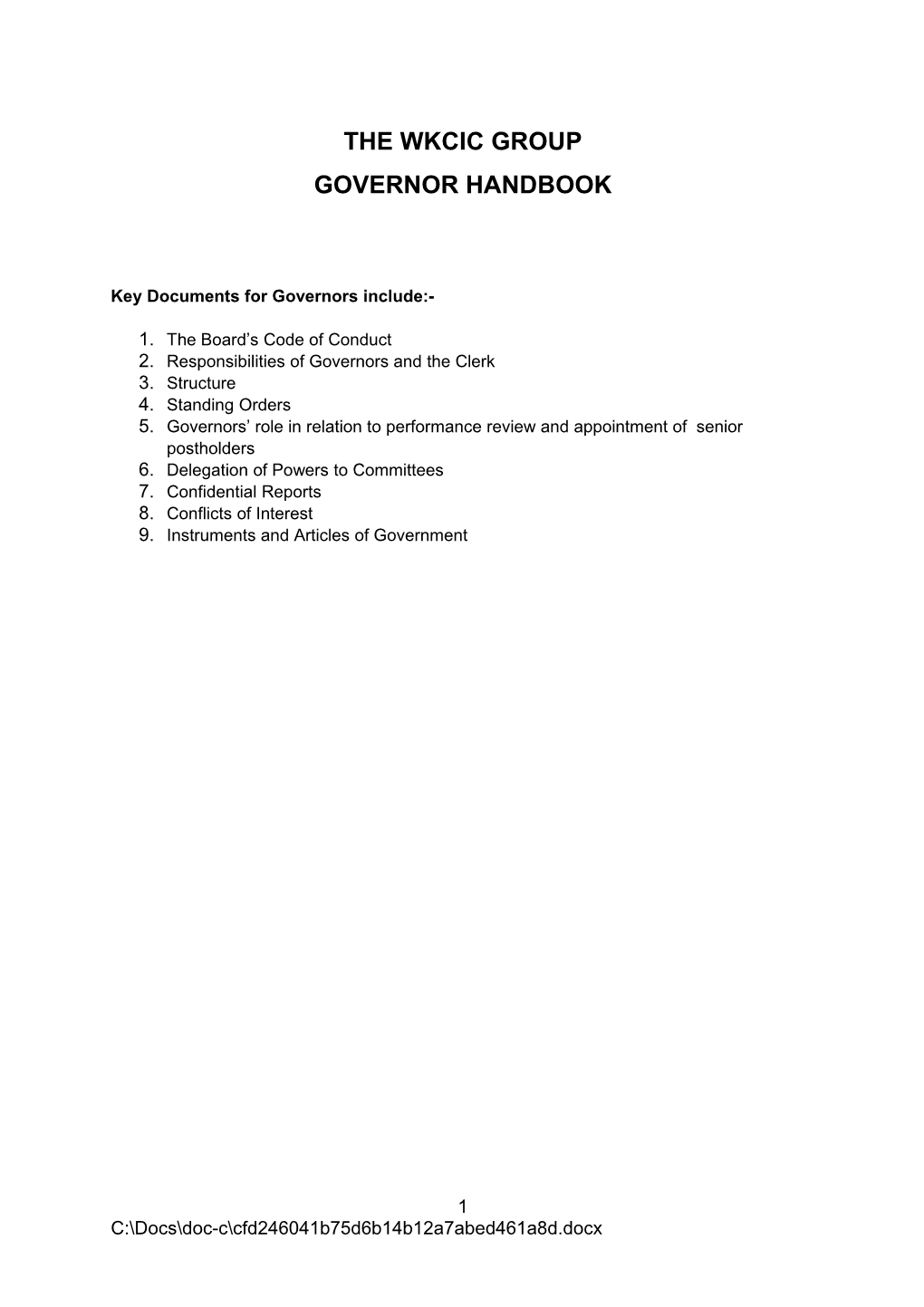Key Documents for Governors Include