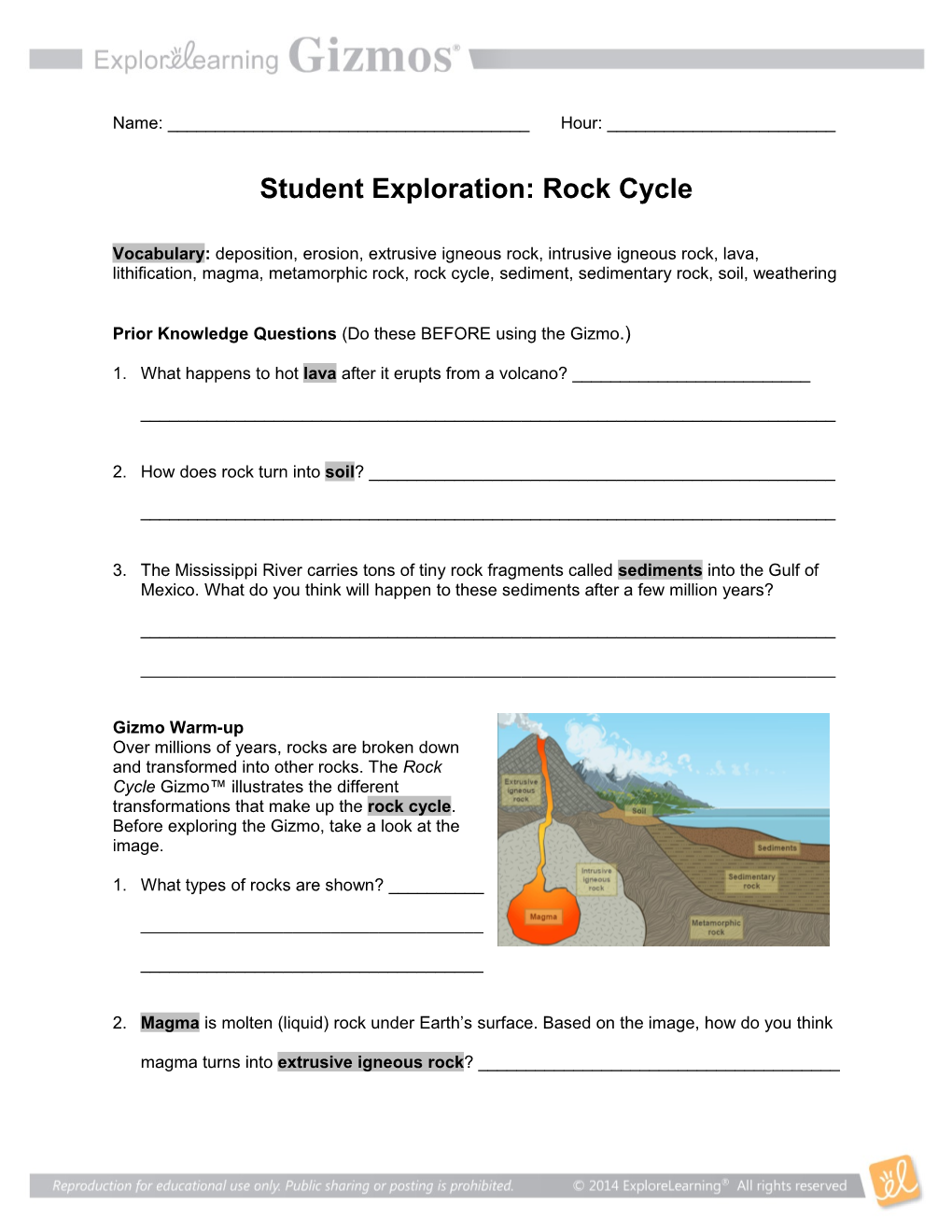 Student Exploration: Rock Cycle