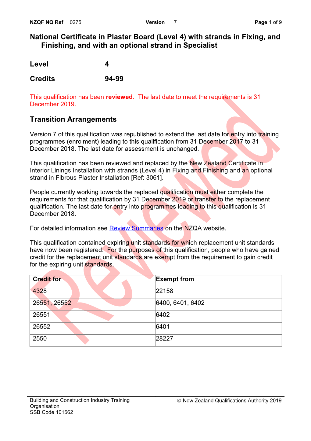 0275 National Certificate in Plaster Board (Level 4) with Strands in Fixing, and Finishing