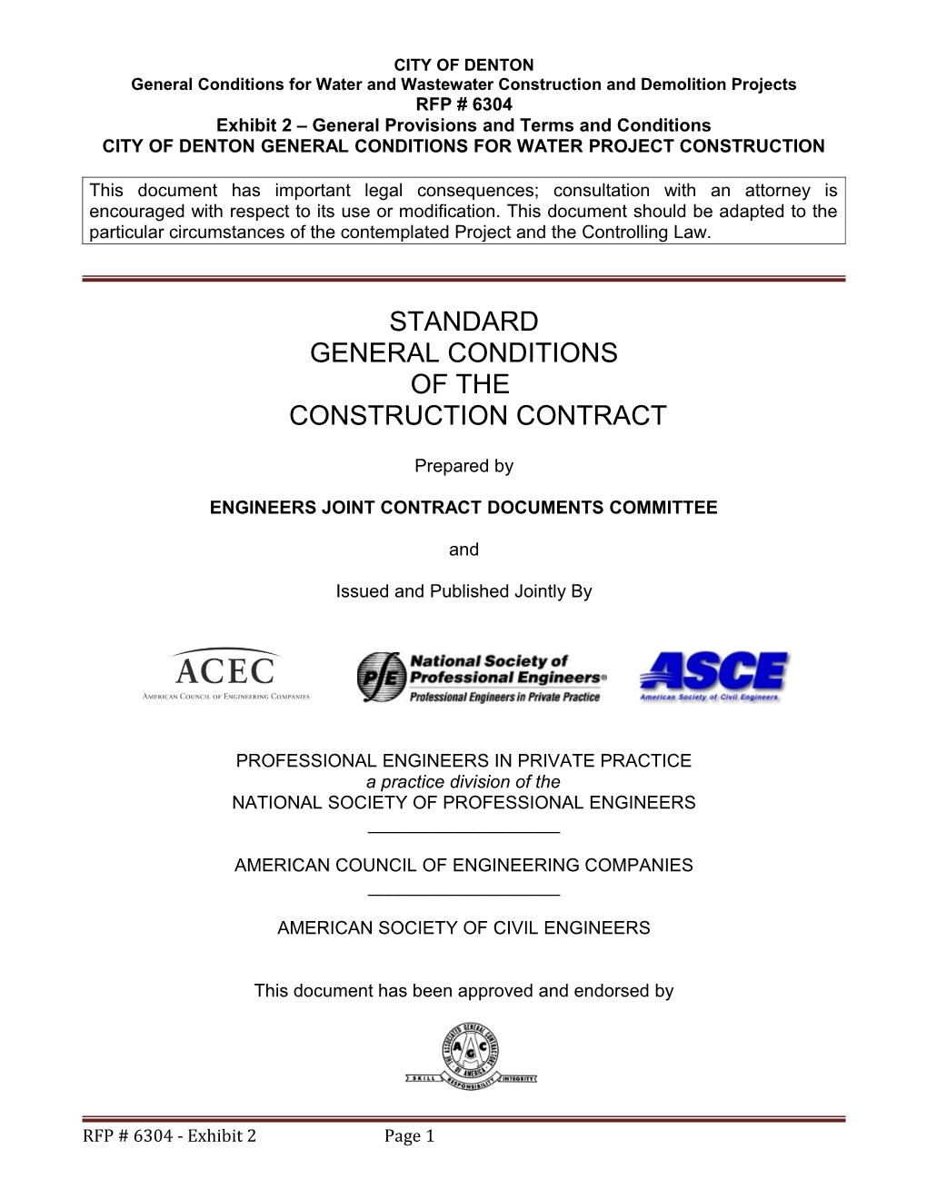 General Conditions for Water and Wastewater Construction and Demolition Projects
