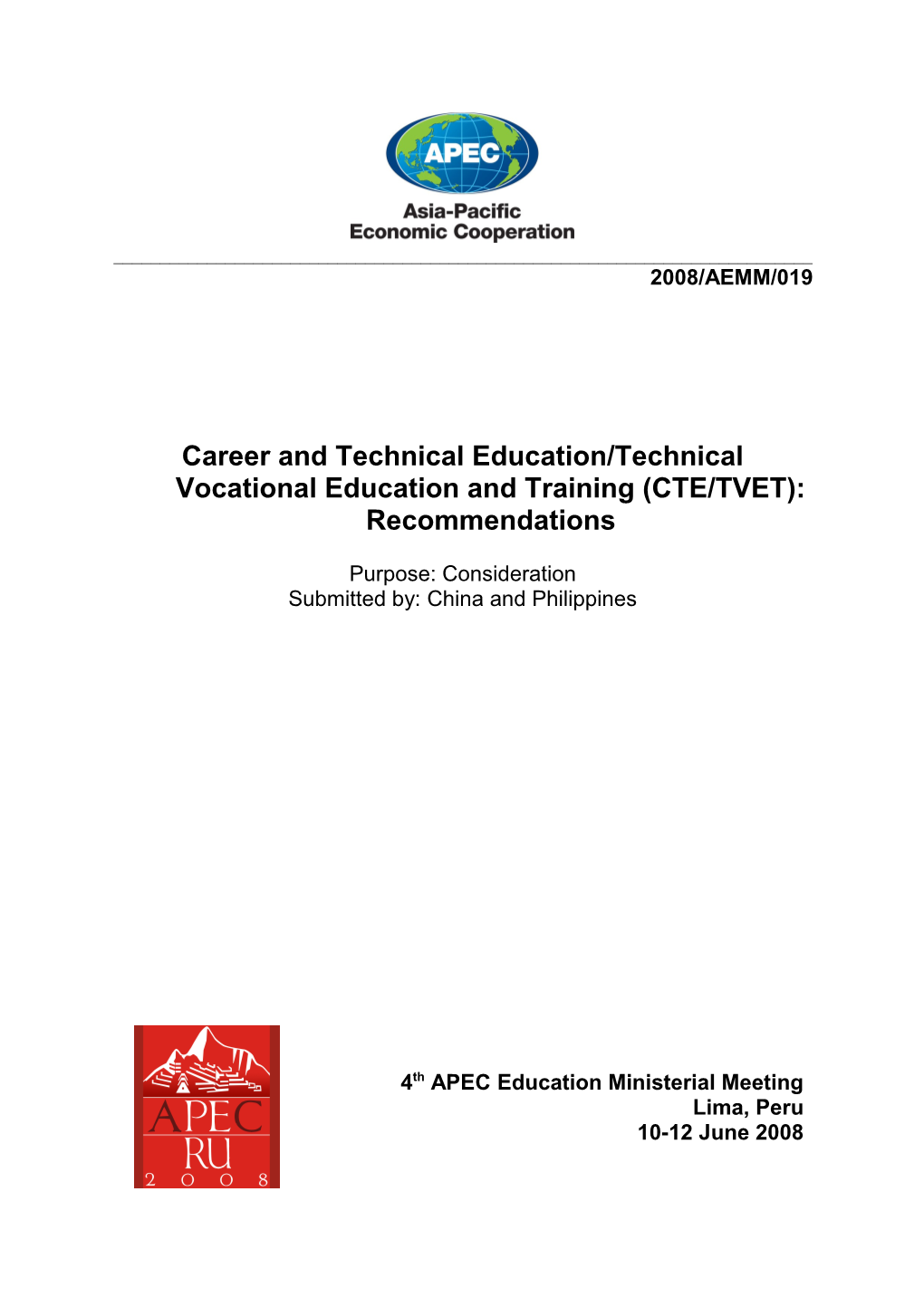 Career and Technical Education/Technical Vocational Education and Training (CTE/TVET)