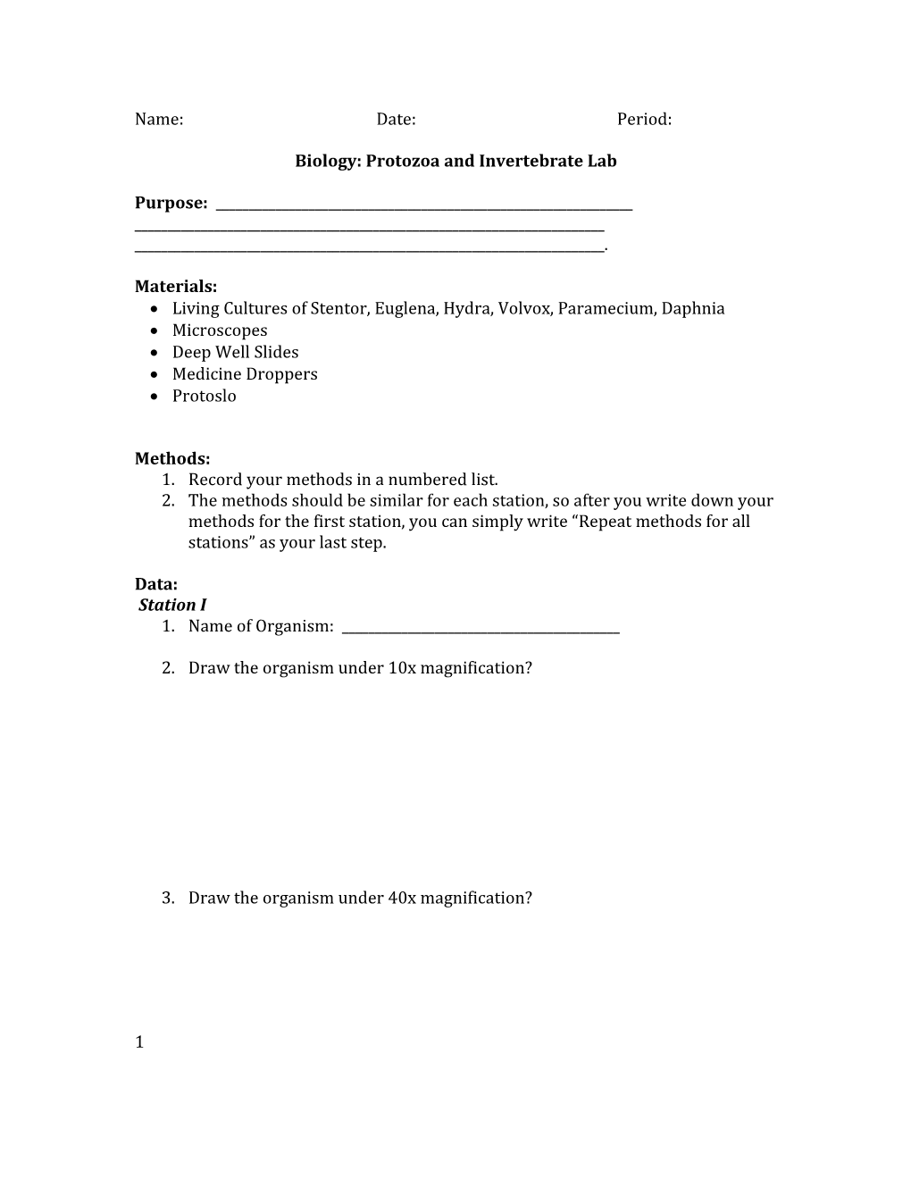 Biology: Protozoa and Invertebrate Lab