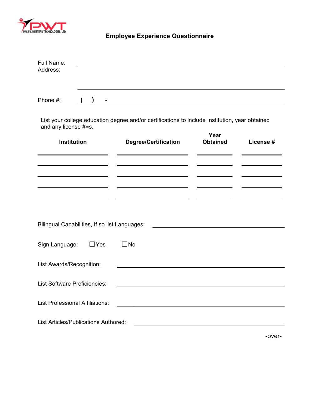 Employee Experience Questionnaire