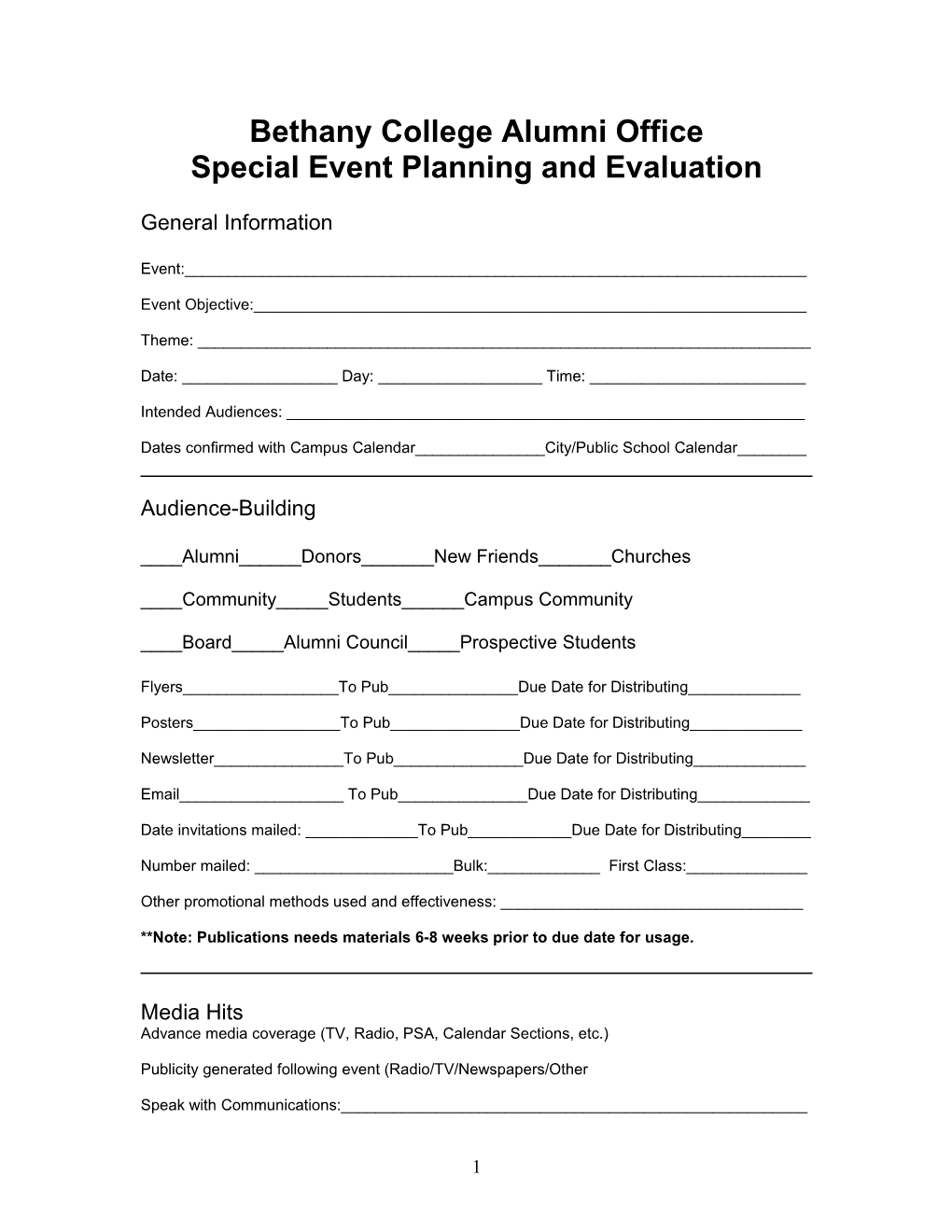 Special Event Evaluation