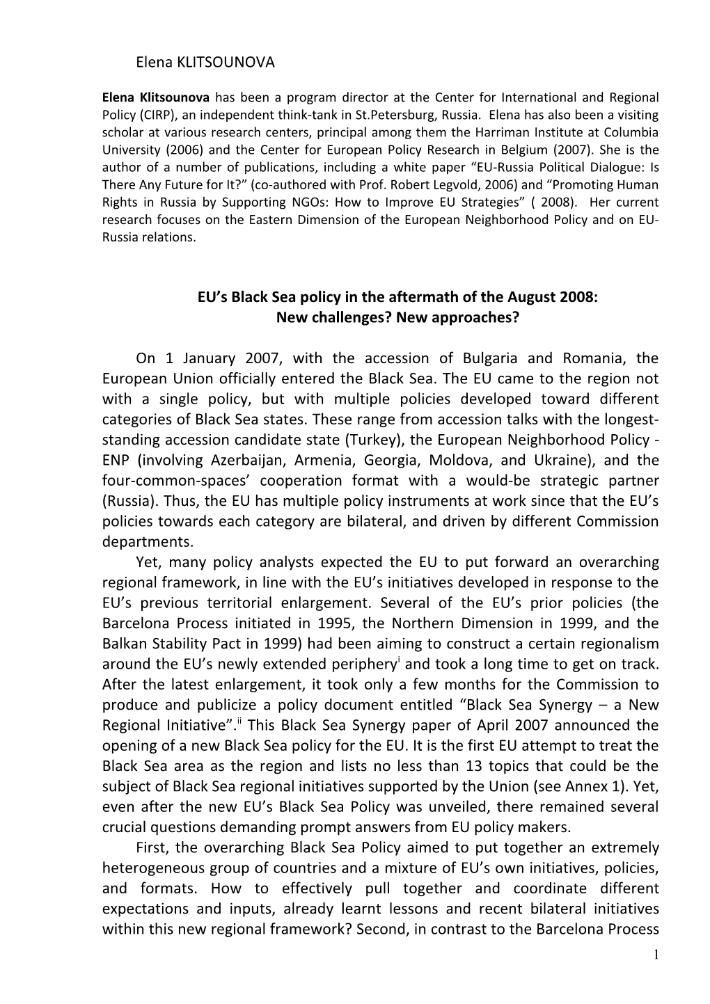 EU S Black Sea Policy in the Aftermath of the August 2008