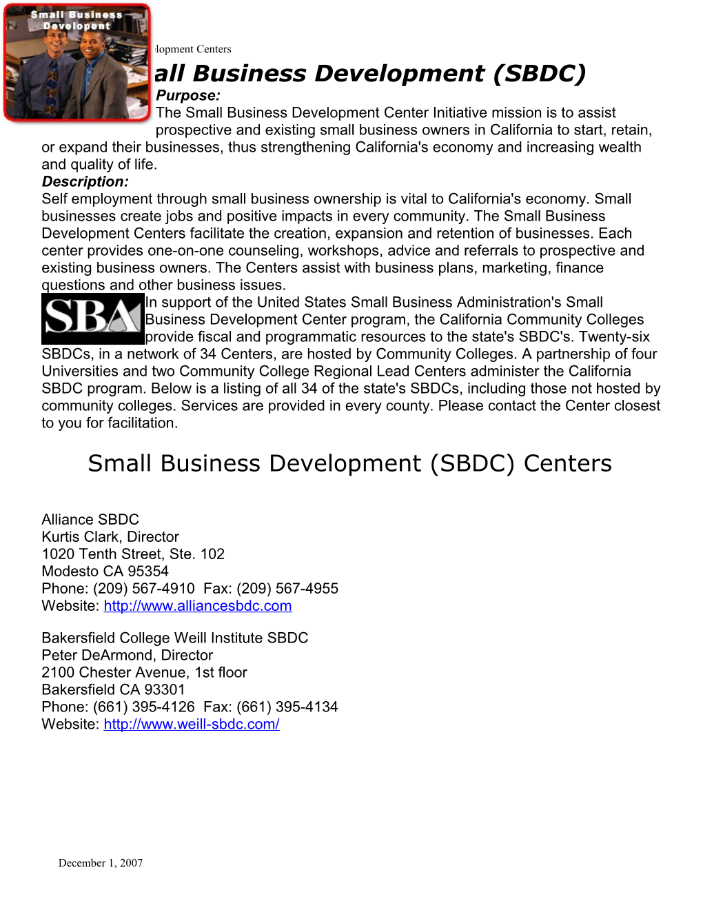 Small Business Development (SBDC)