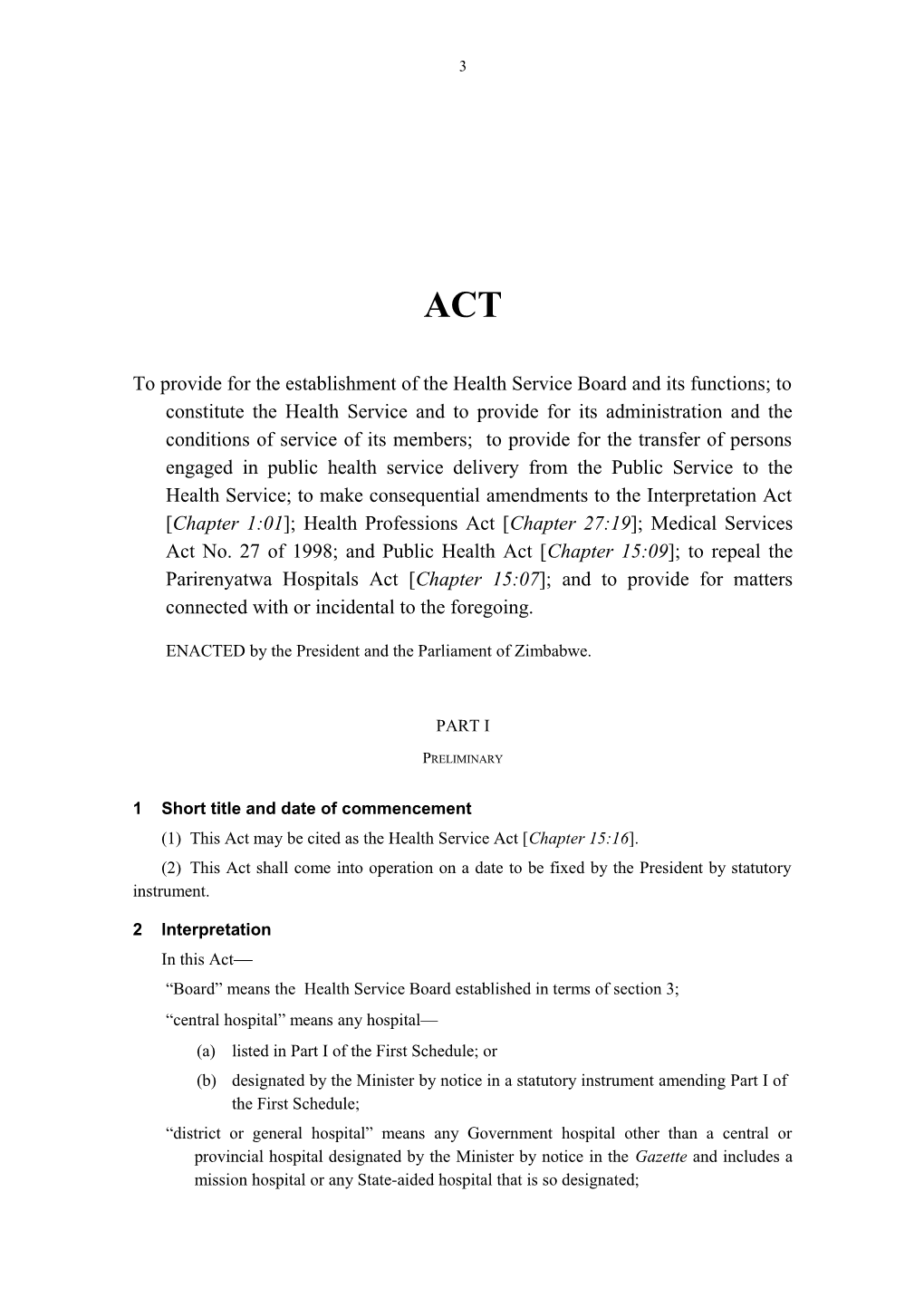 HEALTH SERVICE ACT CHAPTER 15:16 T