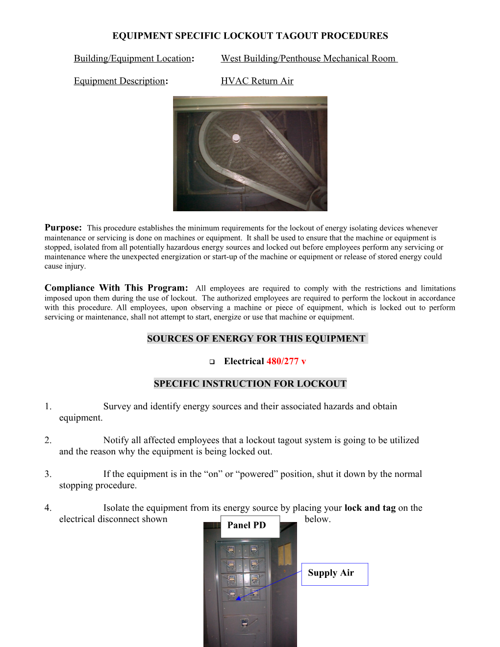 Appendix C - Equipment Specific Lockout Tagout Procedures Form