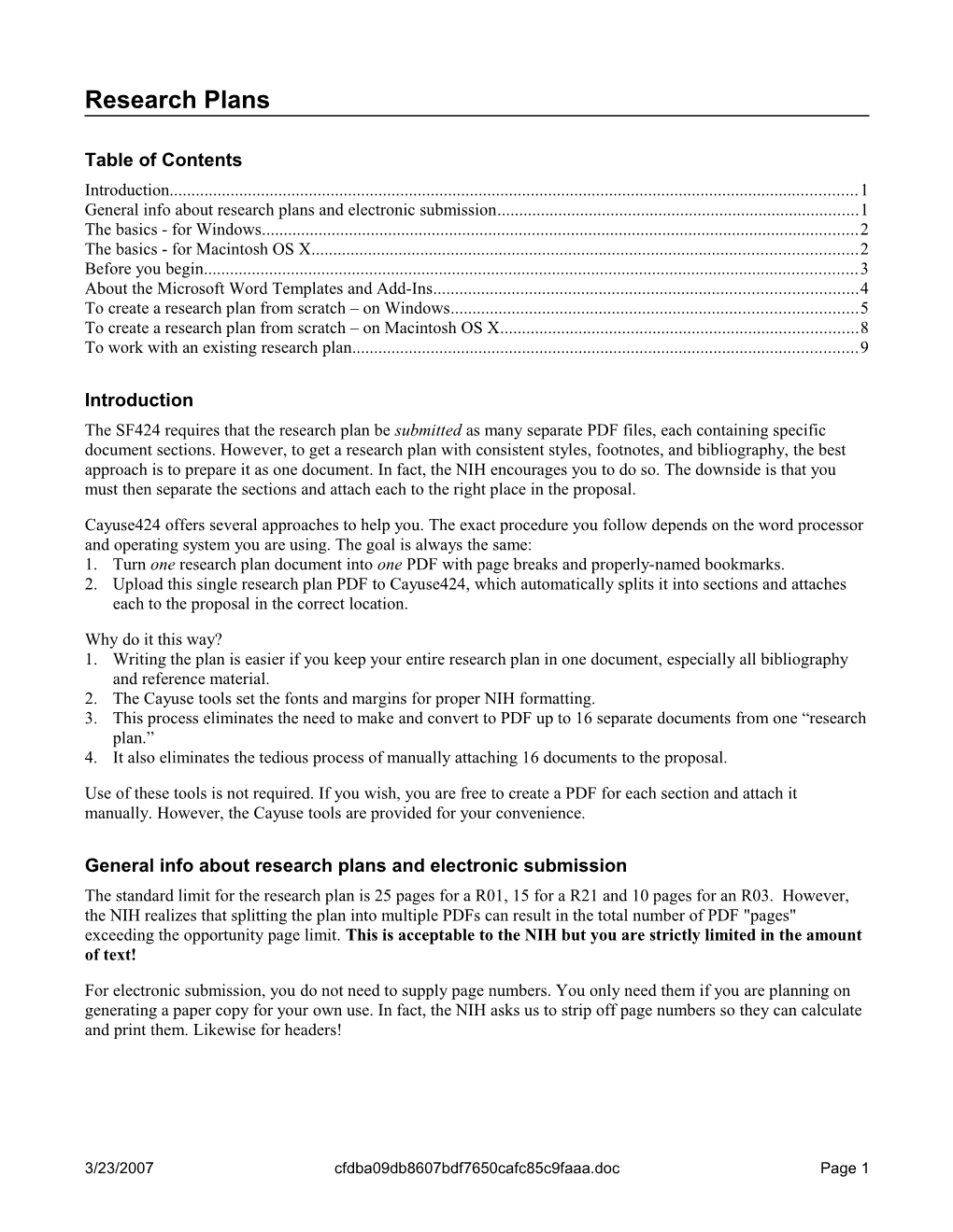 General Info About Research Plans and Electronic Submission