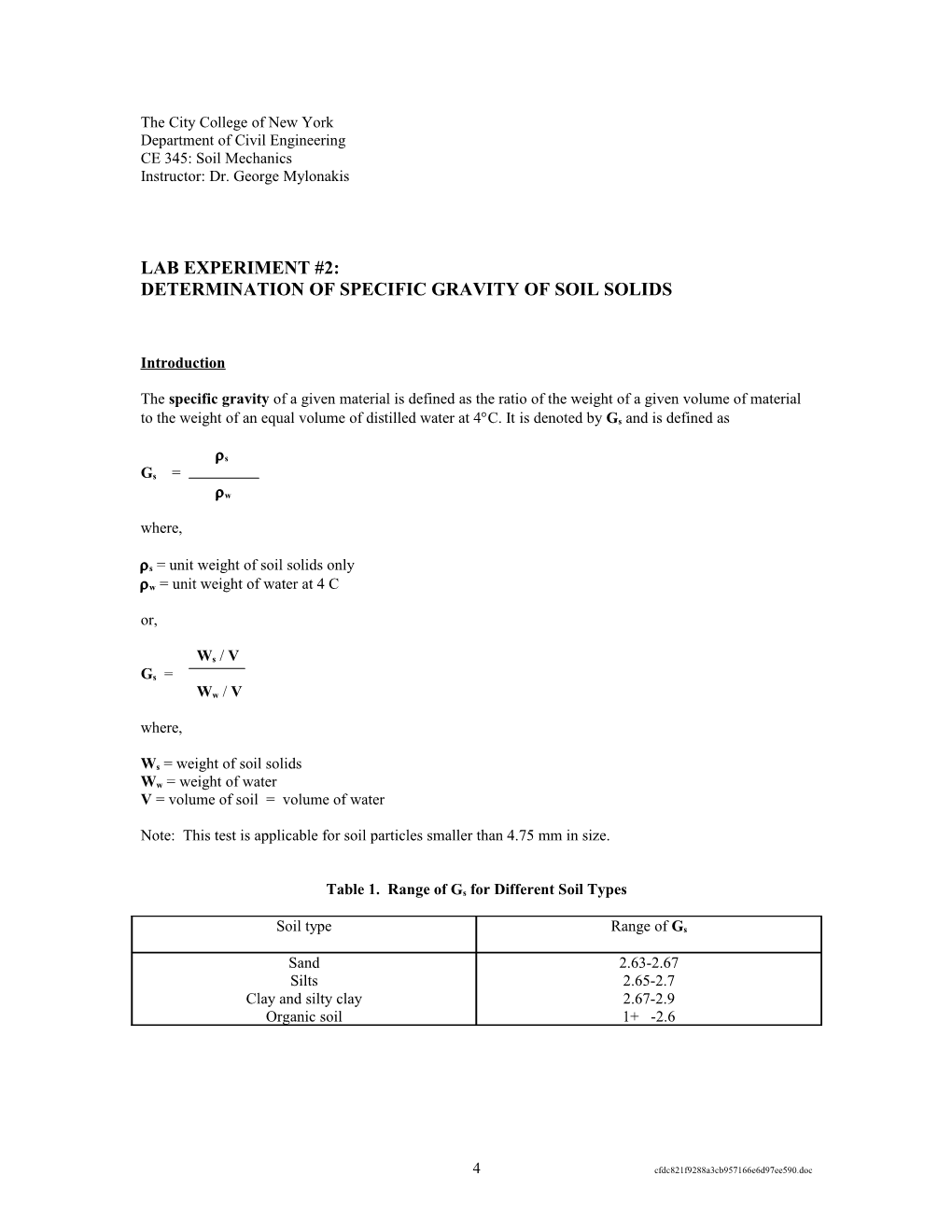 Specific Gravity of Soil Solids