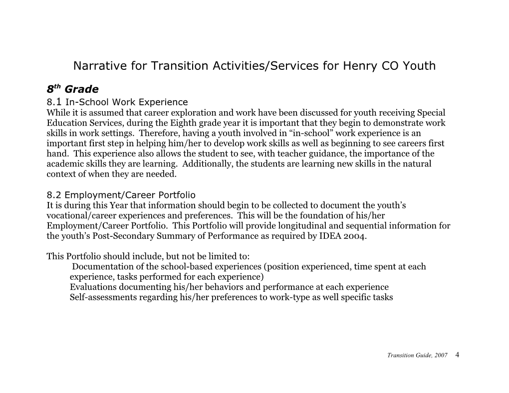 Narrative for Expected Activities/Services for Henry CO Youth