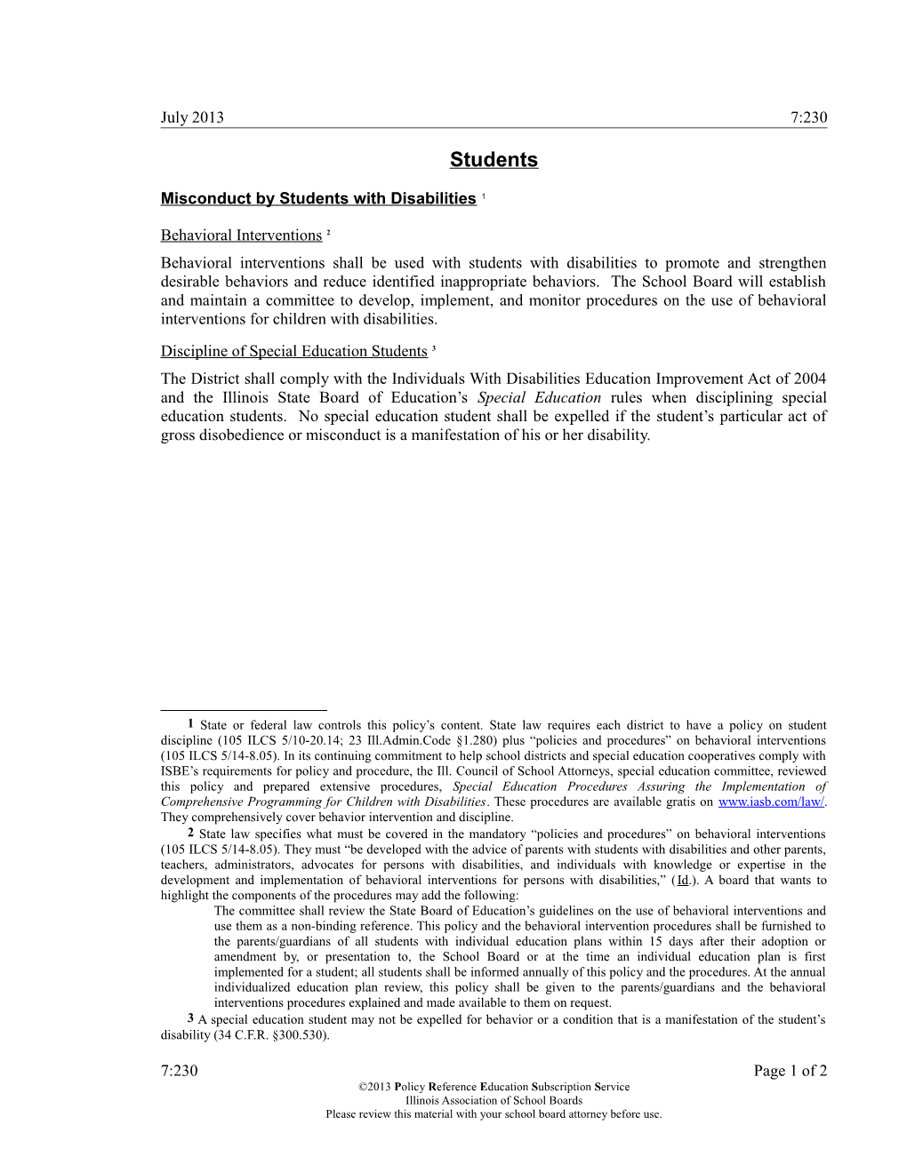 Misconduct by Students with Disabilities 1