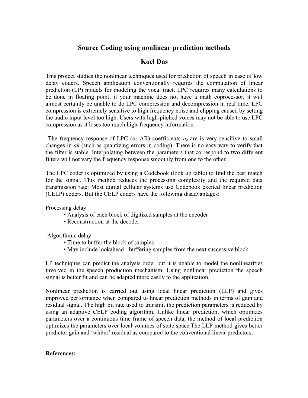 Source Coding Using Nonlinear Prediction Methods