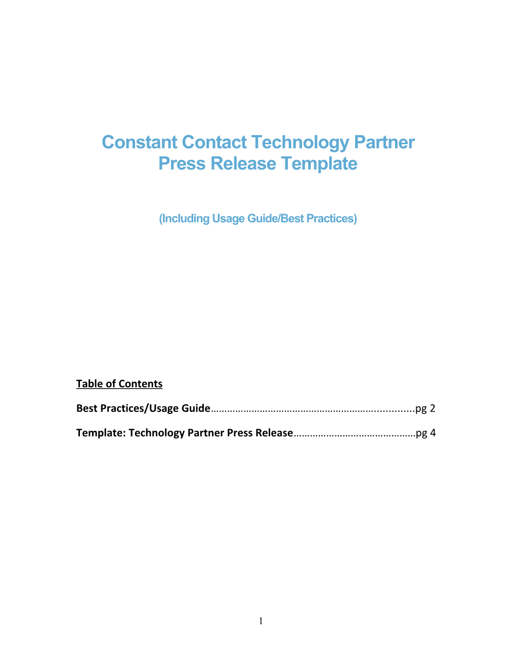 Constant Contact Technology Partner Press Release Template