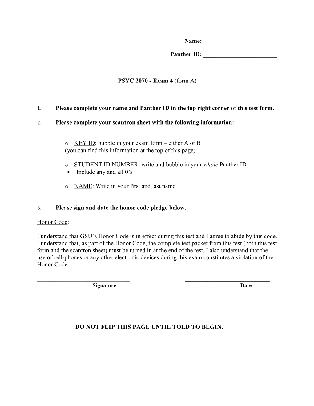 PSYC 2070 - Exam 4 (Form A)