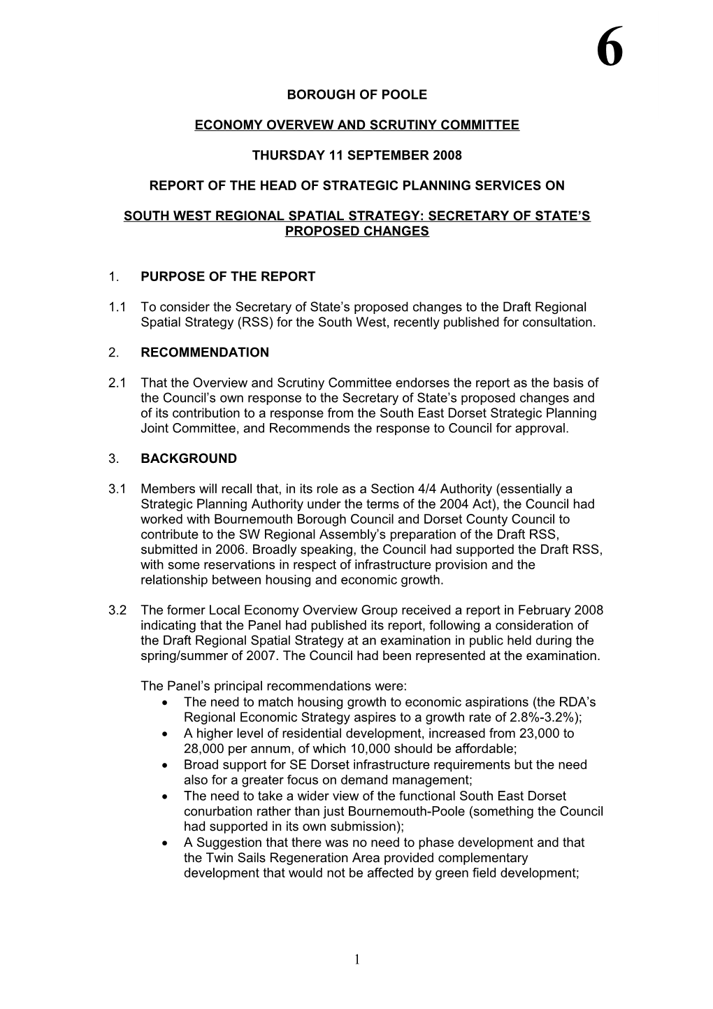 South West Regional Spatial Strategy: Secretary of State S Proposed Changes