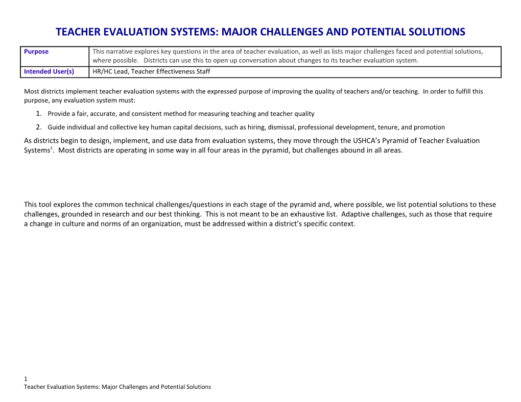 Teacher Evaluation Systems: Major Challenges and Potential Solutions