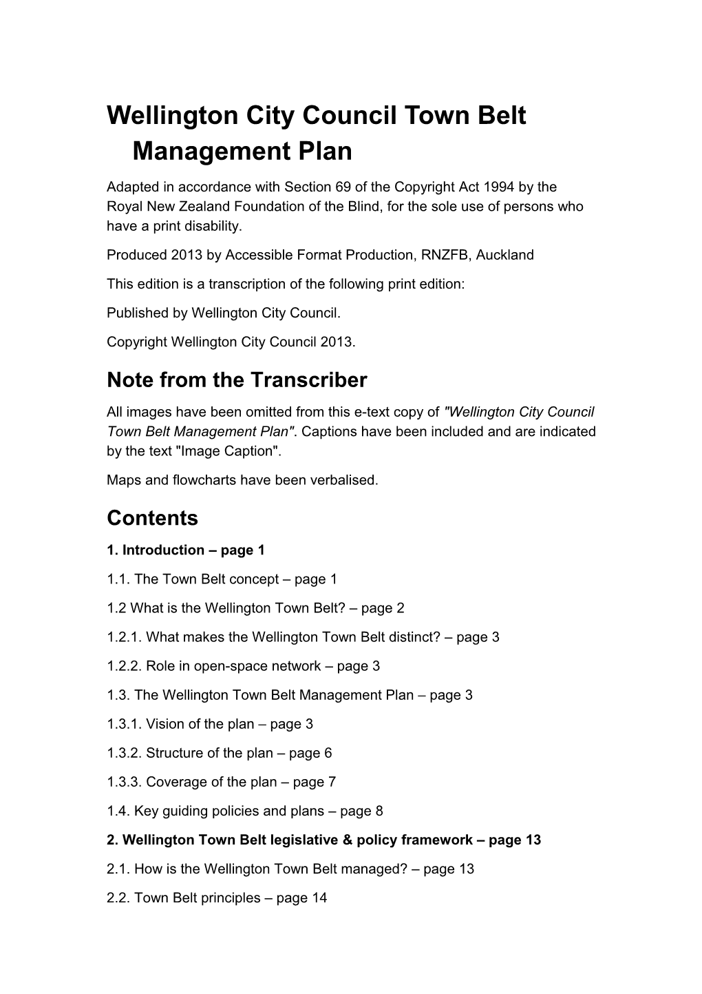 Wellington Town Belt Management Plan (Accessible Word Version)